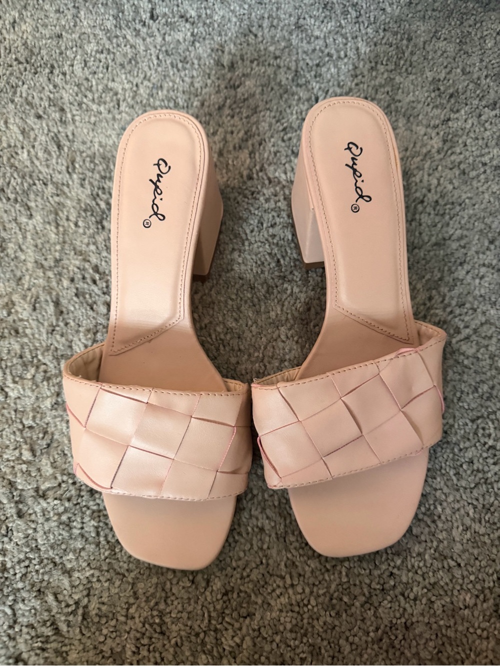 Qupid Blush Woven Block Heel Slide Sandals